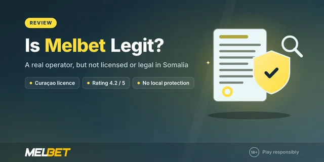 Is Melbet legit in Somalia review cover: policy document, shield and magnifying glass