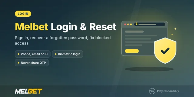 Melbet Somalia login and password reset guide cover: locked browser window and security shield